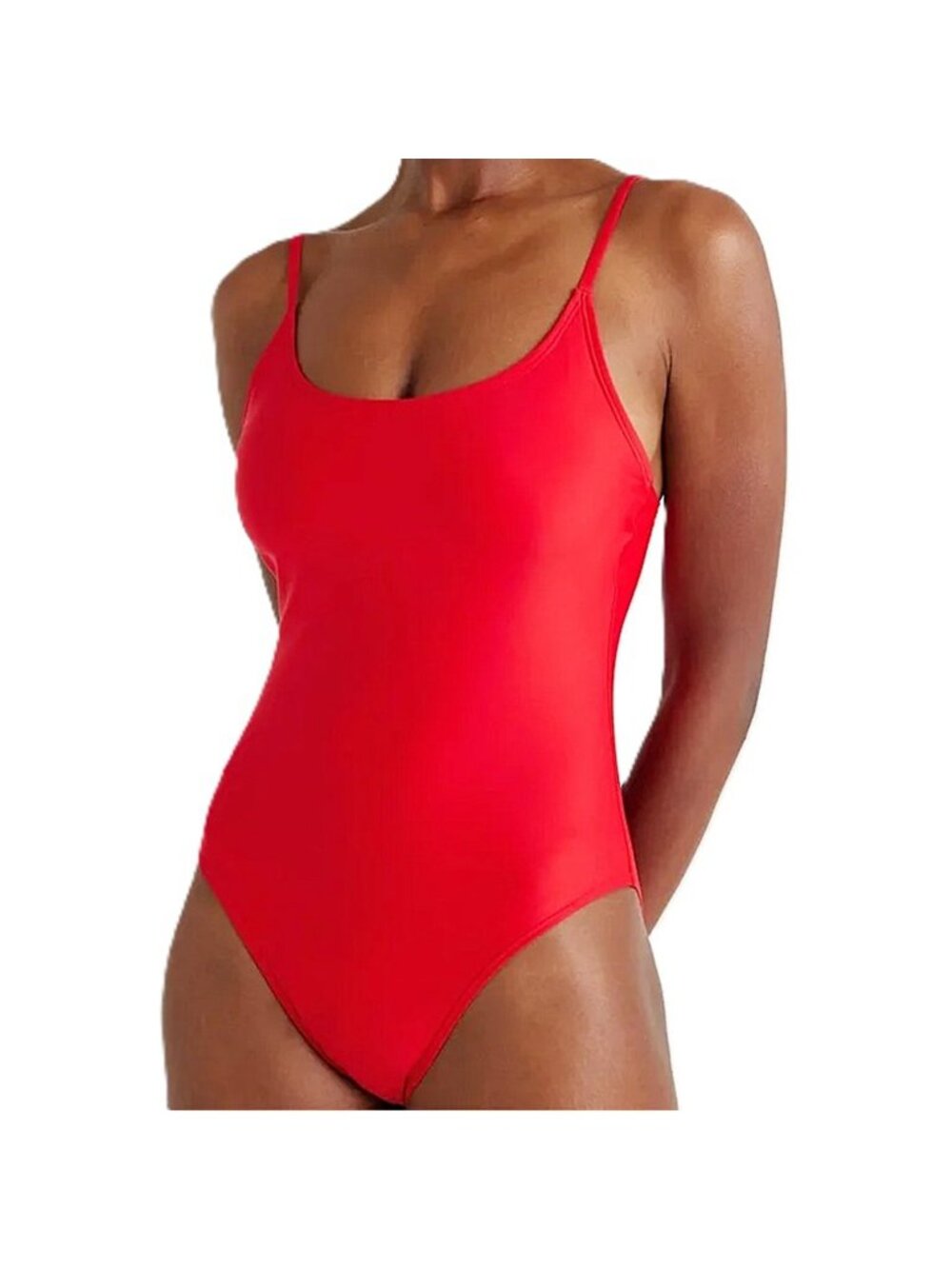 Quince Italian Cami One-Piece Swimsuit Cherry Red Spaghetti Strap Small NWT
